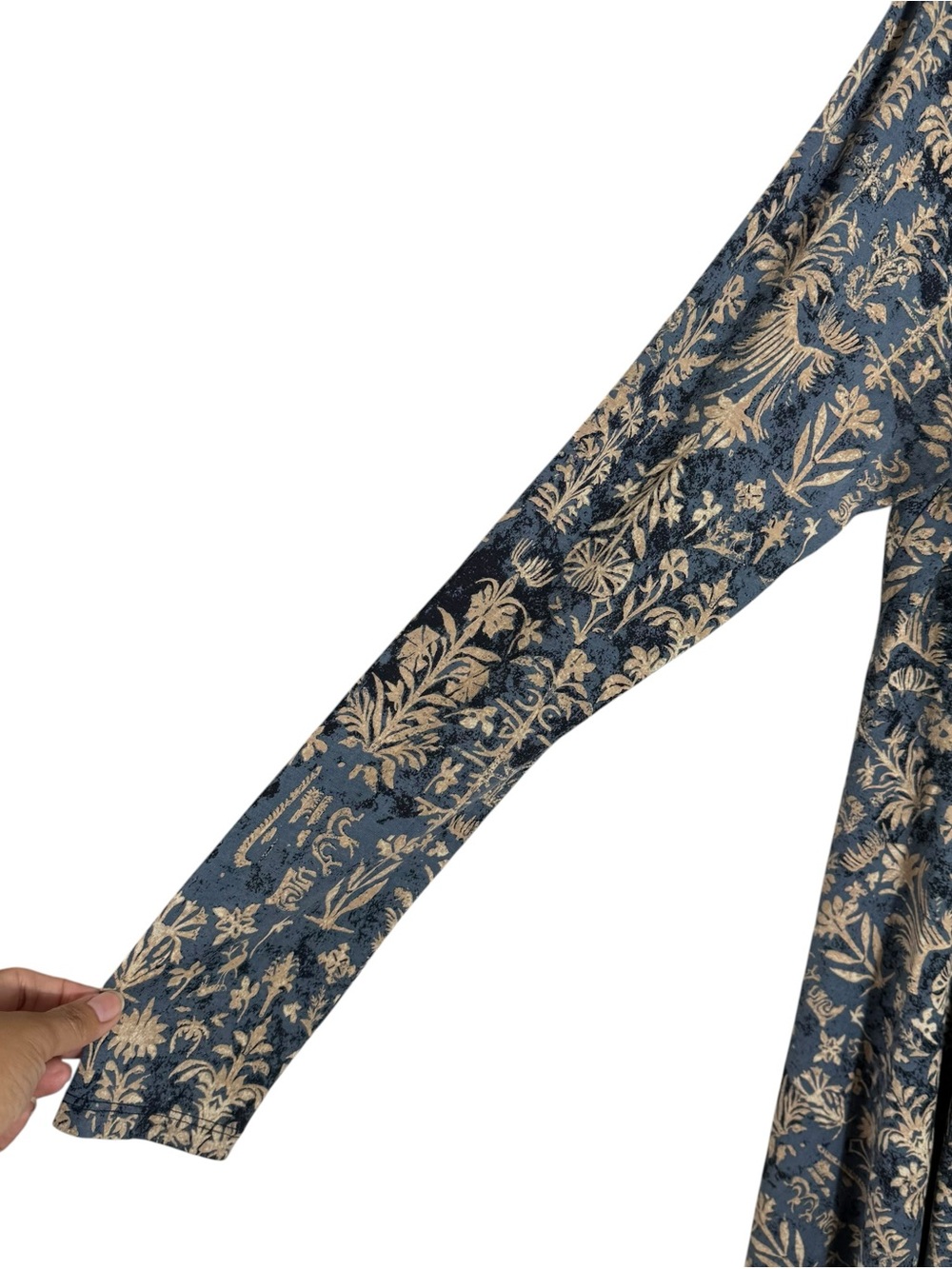 Peruvian Connection Pima Modal Jersey Dress XL Long Sleeve Blue Botanical - Picture 6 of 8